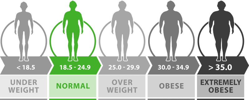 BMI weight loss normal BMI less than 18.5 - 24.9