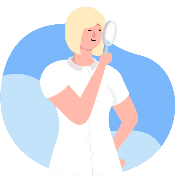 Transparent Pricing vector of a women with magnifying glass